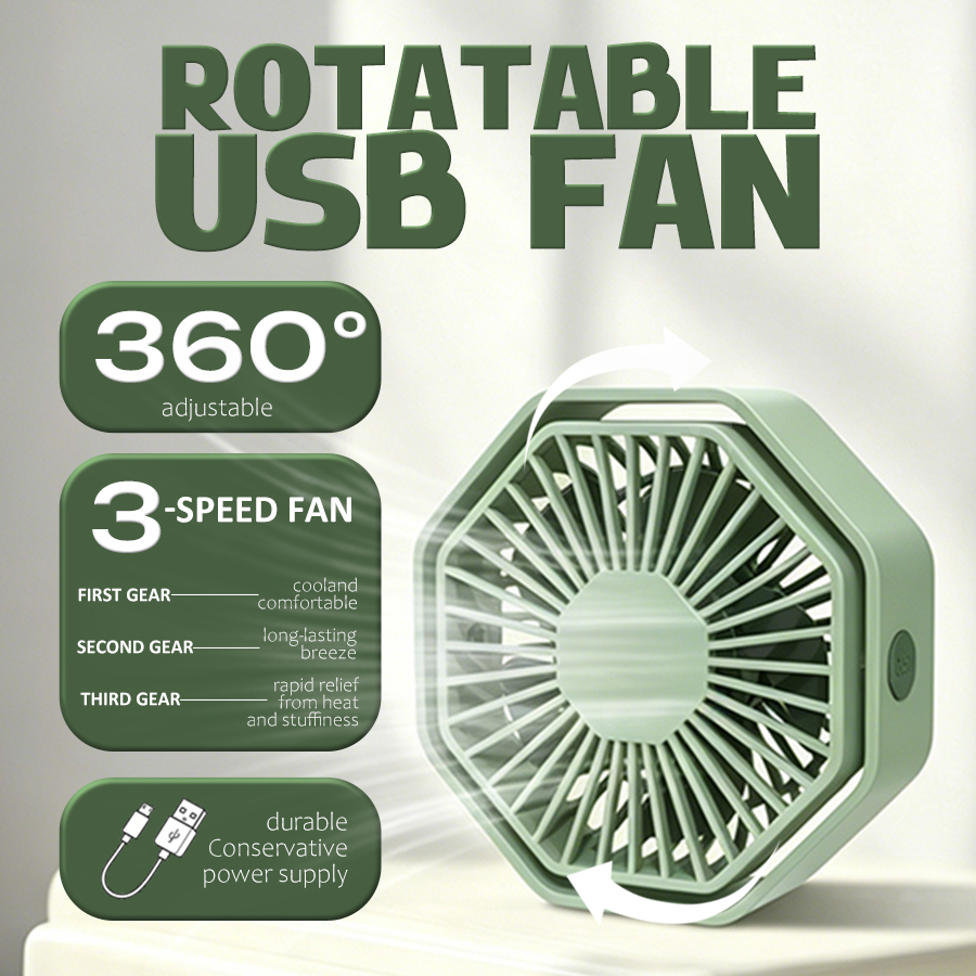 Usb Desk Fan - Ventilatore da scrivania USB esagonale, 360