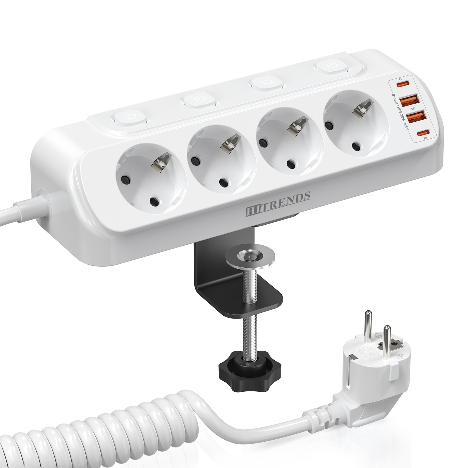 Power Strip Desk - Presa Multipla Angolare 8-in-1, 4AC+2USB-A+2USB-C Ricarica