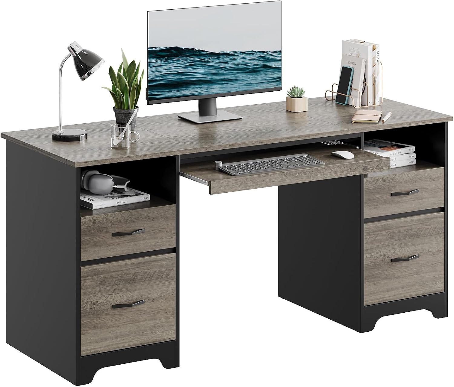 Home Office With Two Desks - Scrivania Direzionale con Quattro Cassetti Portaoggetti,