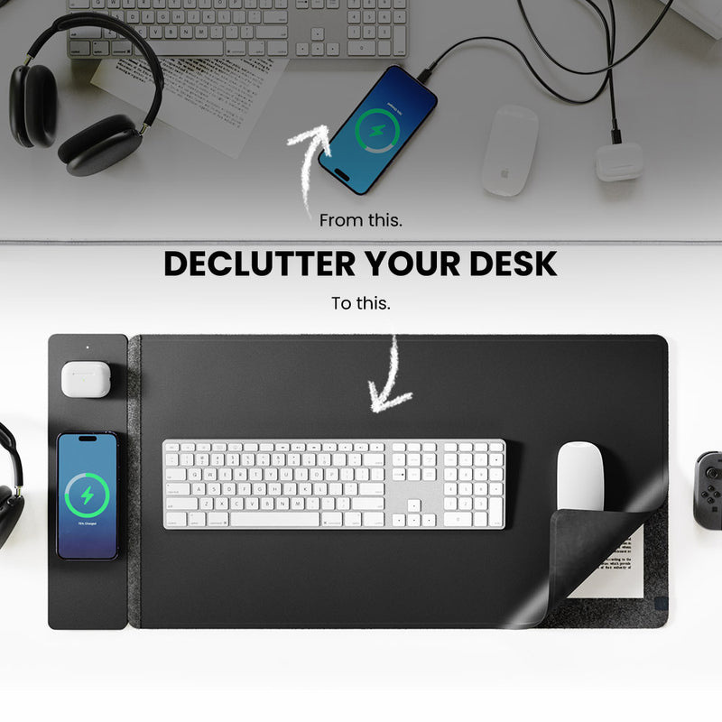 Desk Mat Leather - Tappetino Mouse con Ricarica Wireless Magnetica