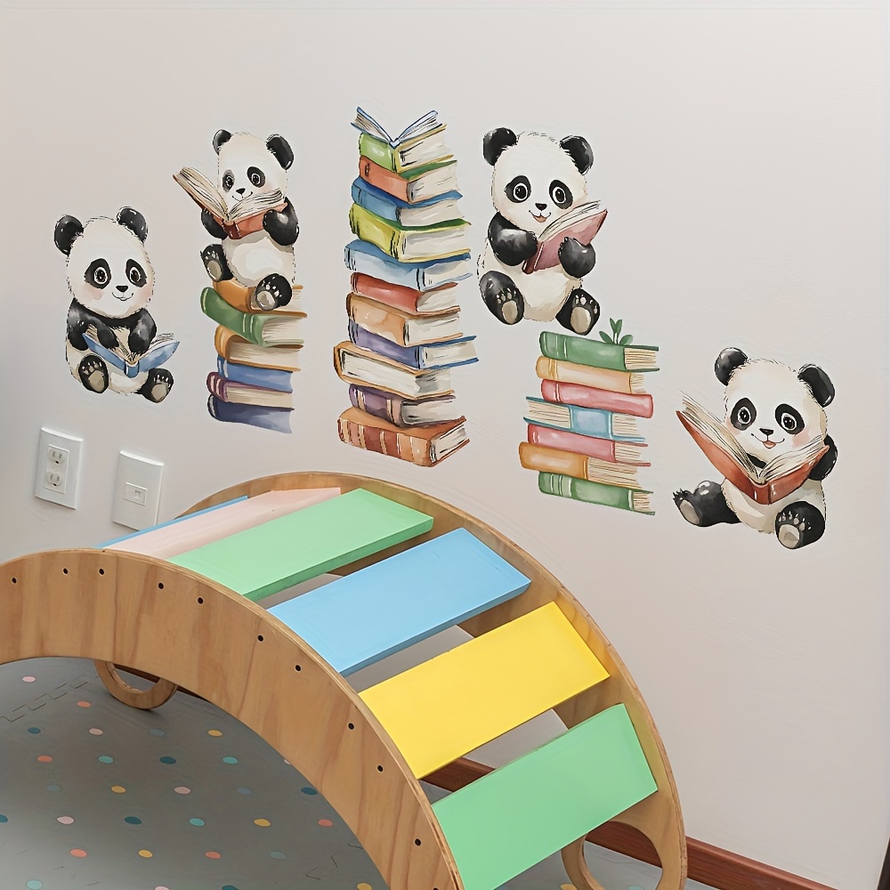 Home Office Library - Cartoon Panda Leggi adesivi murali libro